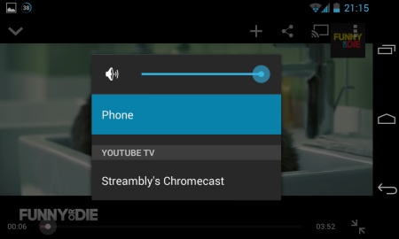 Screenshot of YouTube Chromecast options