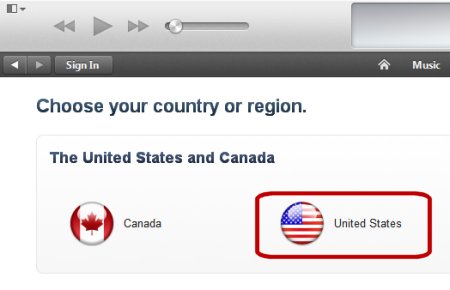 A screen capture of the iTunes Change Country to US option