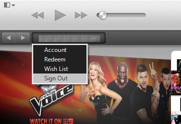 A screen capture of the iTunes Sign Out option