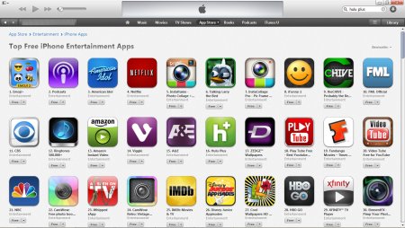 A screen capture showing the iTunes US entertainment top free apps