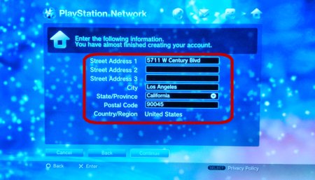 Screen Capture: PS3: PSN Address Entry