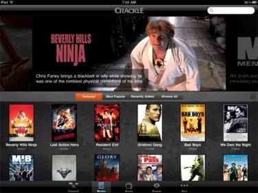 Screenshot of Crackle iPad App