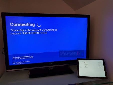 A photo showing the Chromecast connecting to the mobile hotspot