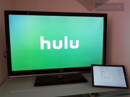 A photo showing the Chromecast ready for Hulu streaming