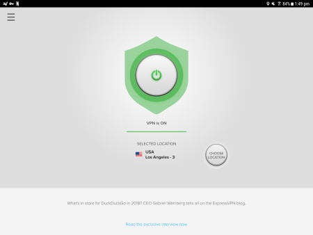 A screenshot of the ExpressVPN Android app