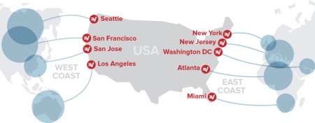 A map of the United States showing ExpressVPN server locations and which one to choose for best performance based on your geographical location