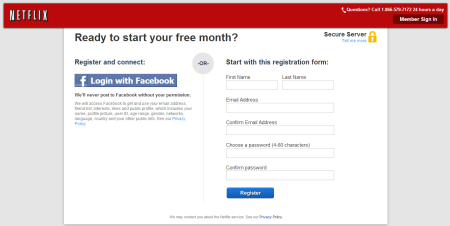 A screen capture of the Netflix Sign Up Form