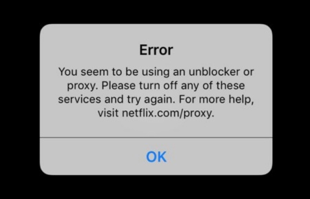 A screenshot of Netflix's proxy error