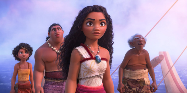 Still from Moana 2 -  - Auliʻi Cravalho as Moana, Rose Matafeo as Loto, David Fane as Kele, Hualālai Chung as Moni