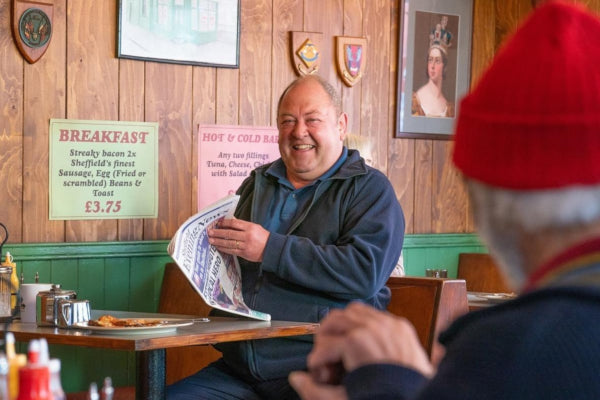 Still from The Full Monty: Mark Addy as Dave