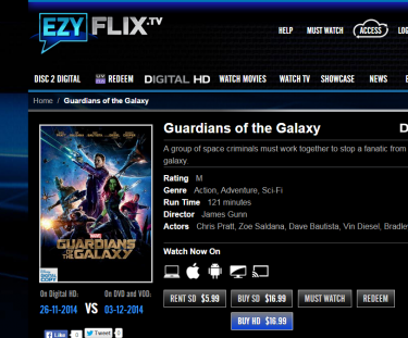 Screenshot of Guardians of the Galaxy listing at EzyFlix