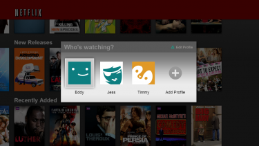 A screenshot showing Netflix Profiles on the PS3 Netflix app