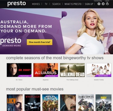 Screenshot of the Presto website