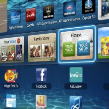 Photo of a Samsung smart TV displaying the Samsung Smart Hub page