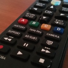 A photo of a Samsung Smart TV remote control